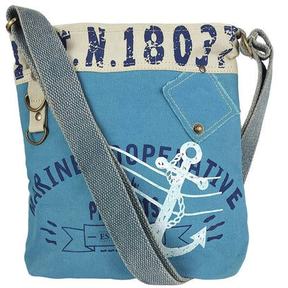 Sunsa Damen Umhängetasche. Vegan Schultertasche in Maritim Stil. Handtasche aus Canvas ( Segeltuch). kleine Crossbody Tasche für Frauen - HOLE-X
