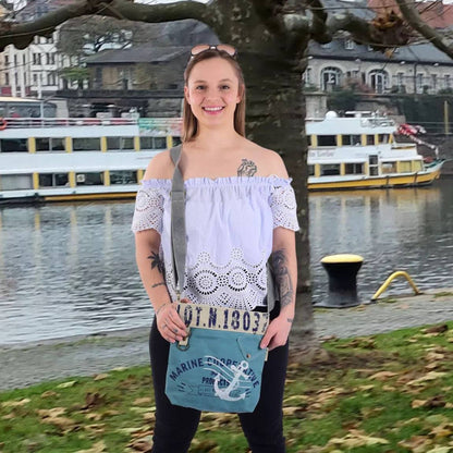 Sunsa Damen Umhängetasche. Vegan Schultertasche in Maritim Stil. Handtasche aus Canvas ( Segeltuch). kleine Crossbody Tasche für Frauen - HOLE-X