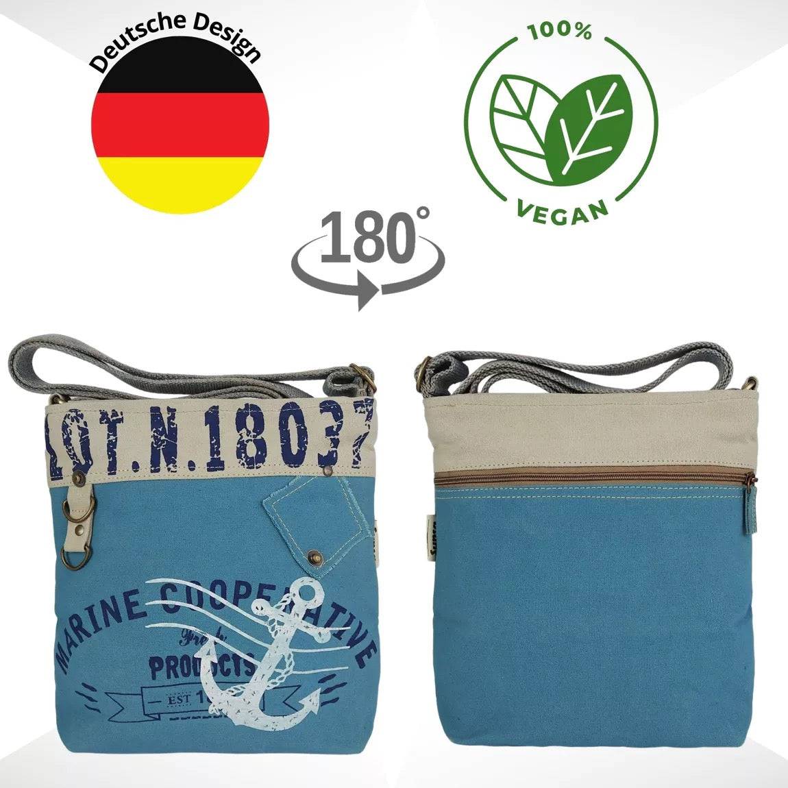 Sunsa Damen Umhängetasche. Vegan Schultertasche in Maritim Stil. Handtasche aus Canvas ( Segeltuch). kleine Crossbody Tasche für Frauen - HOLE-X