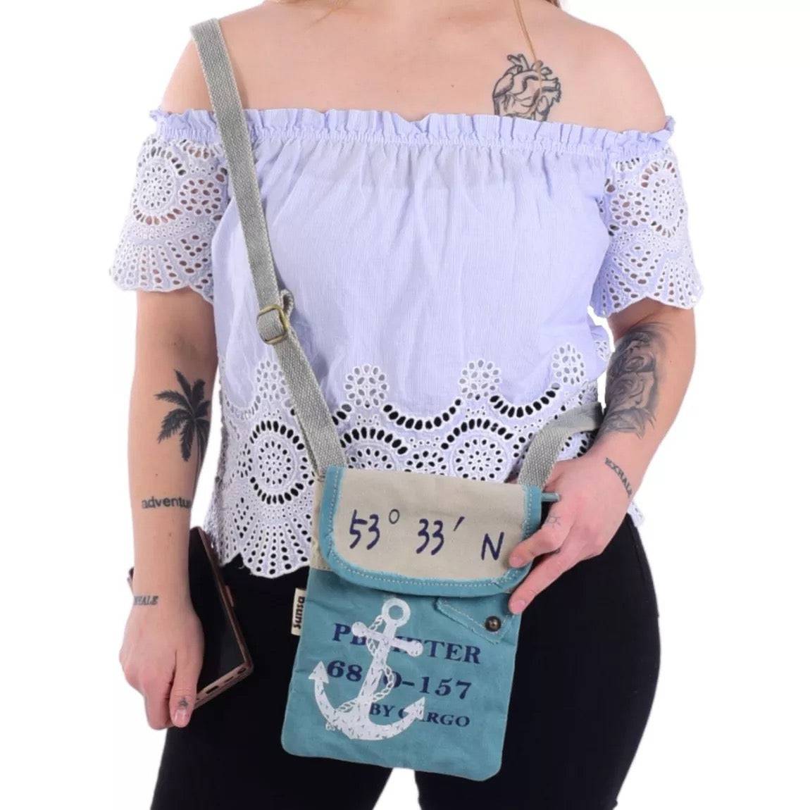 Sunsa Damen Umhängetasche. Schultertasche in Maritim Stil. Handtasche aus Canvas ( Segeltuch). Kleine Crossbody Tasche für Frauen. - HOLE-X