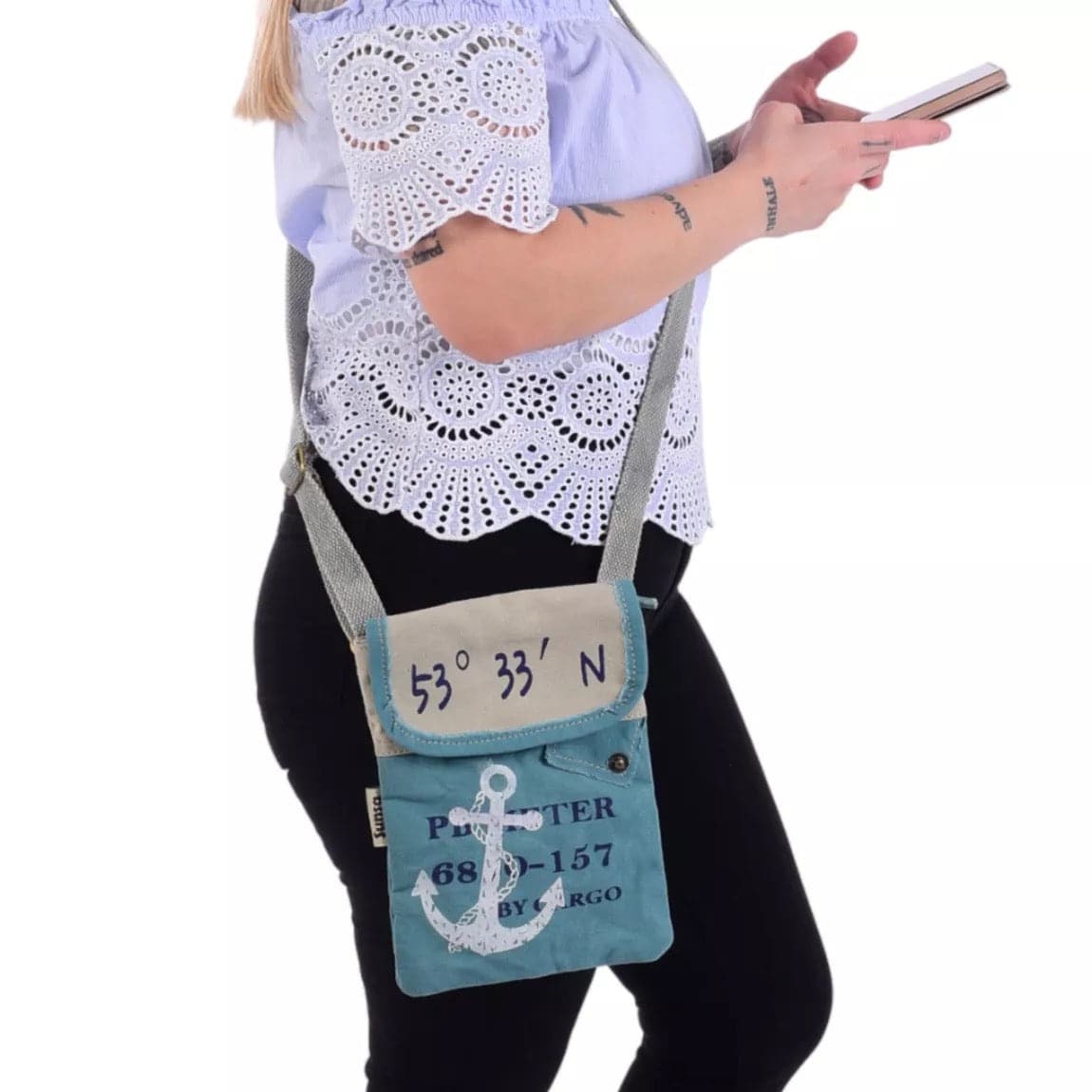 Sunsa Damen Umhängetasche. Schultertasche in Maritim Stil. Handtasche aus Canvas ( Segeltuch). Kleine Crossbody Tasche für Frauen. - HOLE-X