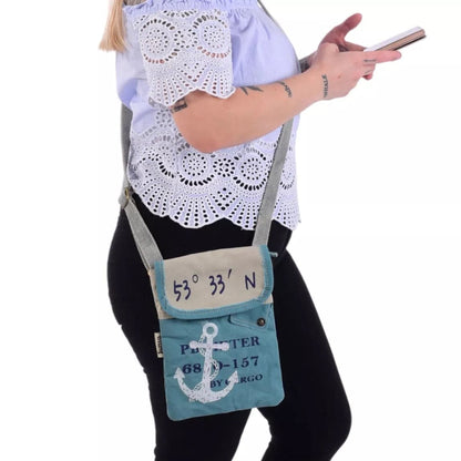 Sunsa Damen Umhängetasche. Schultertasche in Maritim Stil. Handtasche aus Canvas ( Segeltuch). Kleine Crossbody Tasche für Frauen. - HOLE-X