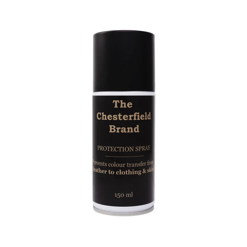 The Chesterfield Brand Protection Spray 150 ml – schwarze Spraydose Frontansicht, verhindert Farbabfärben von Leder