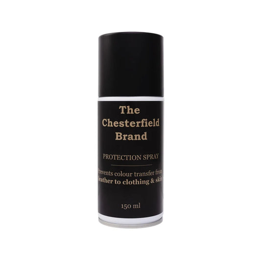 The Chesterfield Brand Protection Spray 150 ml – schwarze Spraydose Frontansicht, verhindert Farbabfärben von Leder