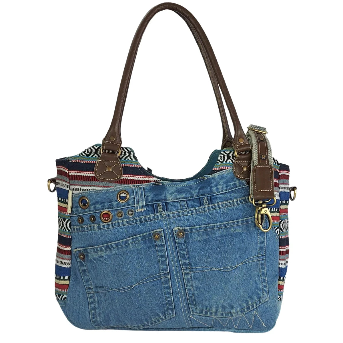 Sunsa Handtasche aus recycelter Jeans & Canvas. Nachhaltige große Schultertasche/ Shopper