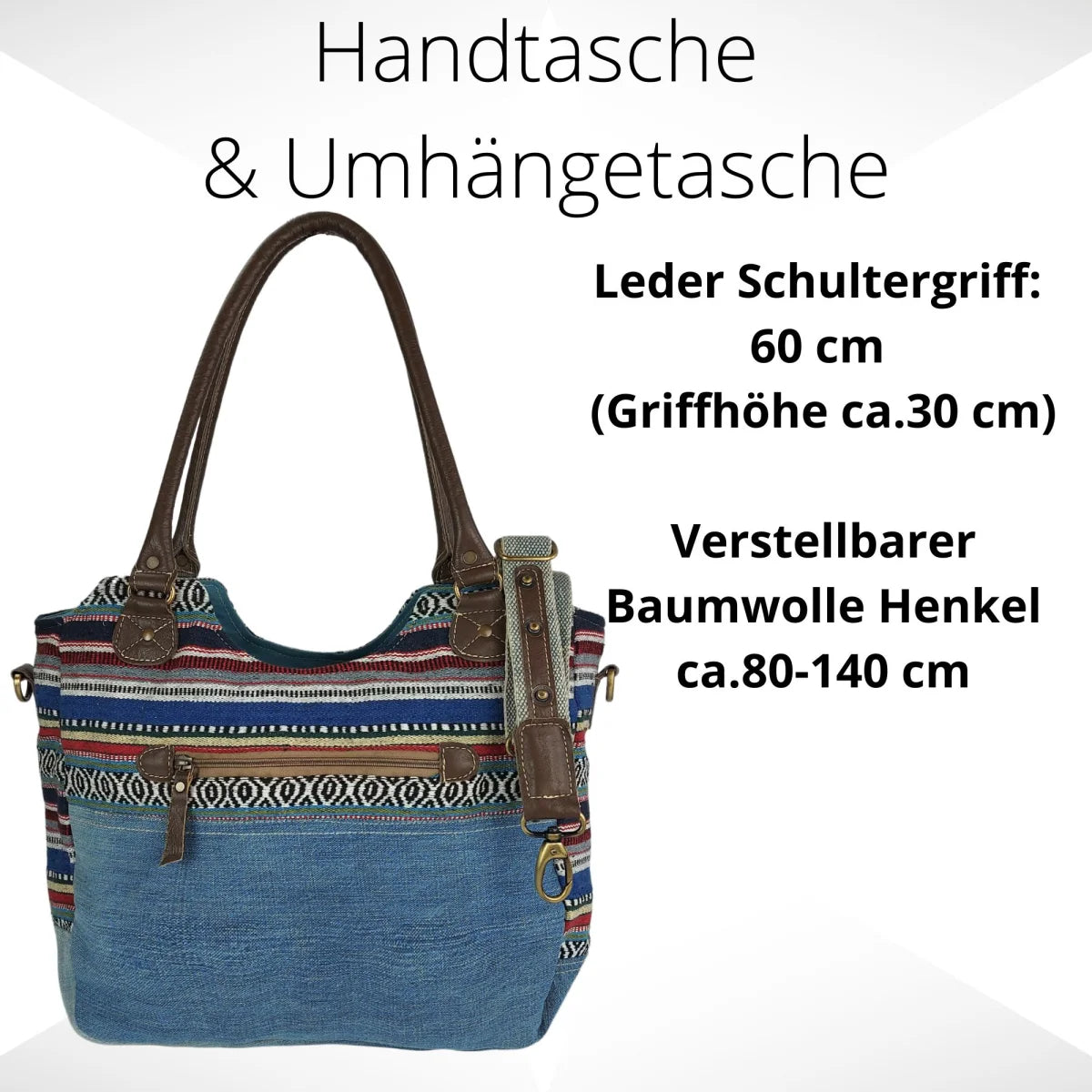 Sunsa Handtasche aus recycelter Jeans & Canvas. Nachhaltige große Schultertasche/ Shopper