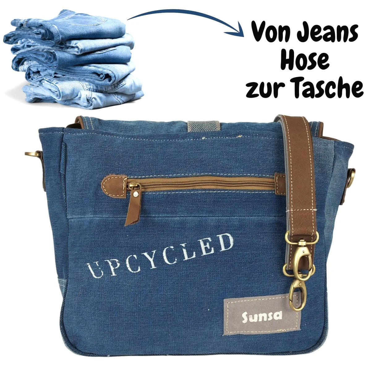 Sunsa Canvas Damen Messengertasche, recycelte Jeans Umhängetasche Der Umwelt zu Liebe