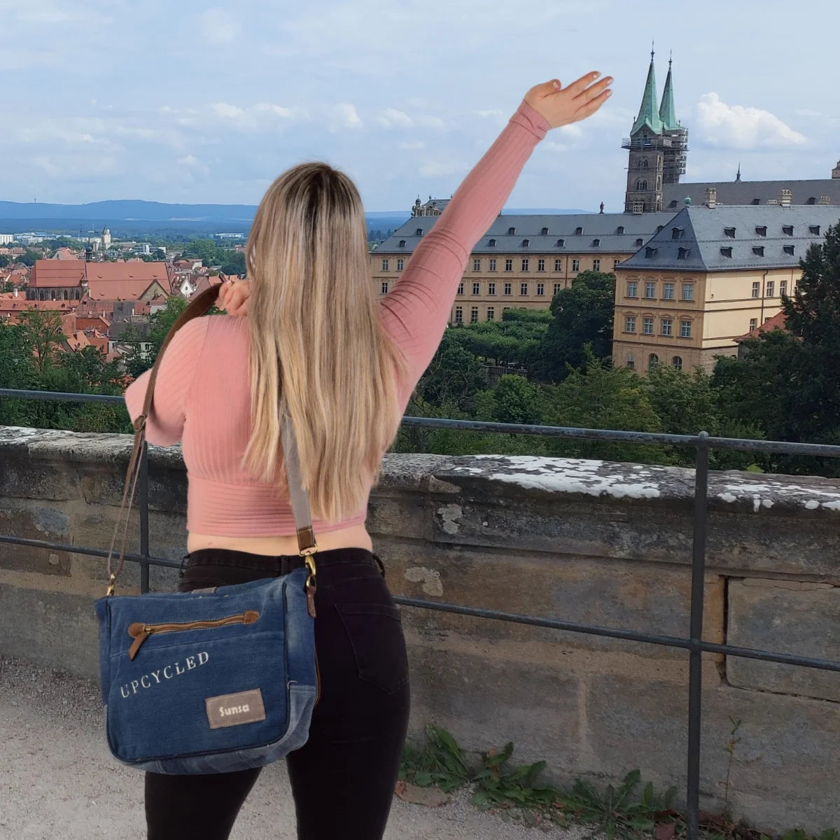 Sunsa Canvas Damen Messengertasche, recycelte Jeans Umhängetasche Der Umwelt zu Liebe