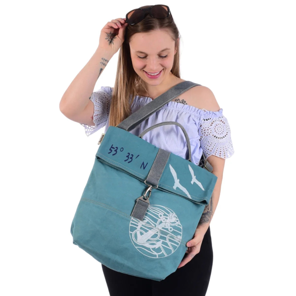 Sunsa Damen Umhängetasche. Canvas Schultasche. Vegane Tasche mit Maritim- Motiv