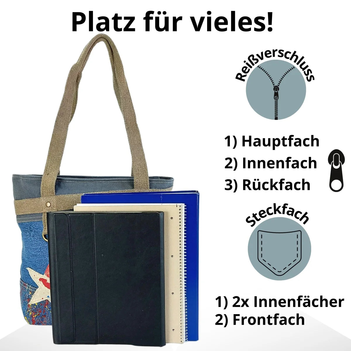 Sunsa Shopper, Canvas Handtasche im Vintage Stil, Vegane Schultertasche