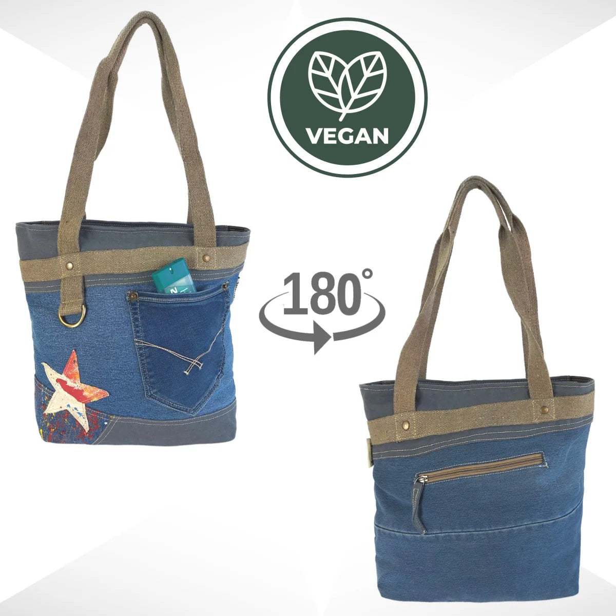 Sunsa Shopper, Canvas Handtasche im Vintage Stil, Vegane Schultertasche