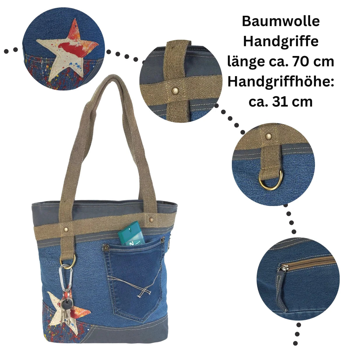 Sunsa Shopper, Canvas Handtasche im Vintage Stil, Vegane Schultertasche