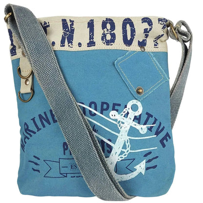 Sunsa Damen Umhängeasche, Vegane Crossover bag aus Canvas.Tasche mit Maritim-Motiv - HOLE-X-WORLD