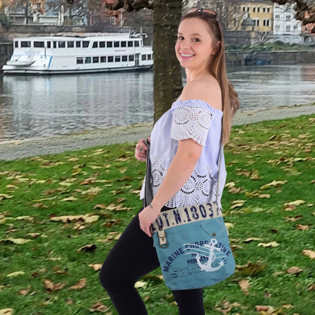 Sunsa Damen Umhängeasche, Vegane Crossover bag aus Canvas.Tasche mit Maritim-Motiv