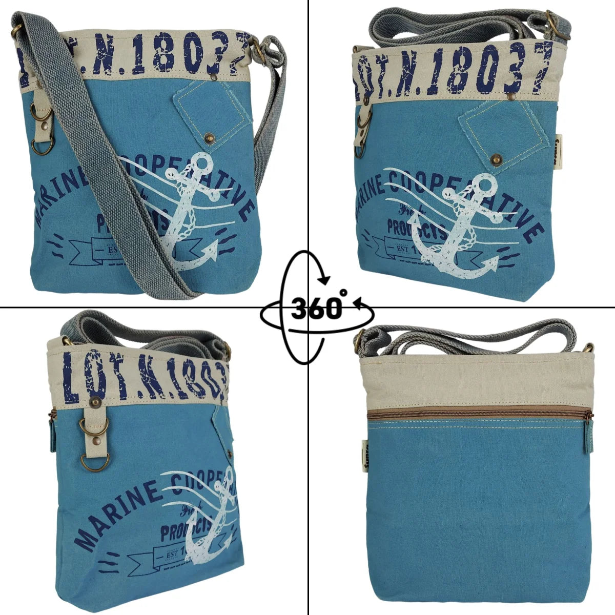 Sunsa Damen Umhängeasche, Vegane Crossover bag aus Canvas.Tasche mit Maritim-Motiv