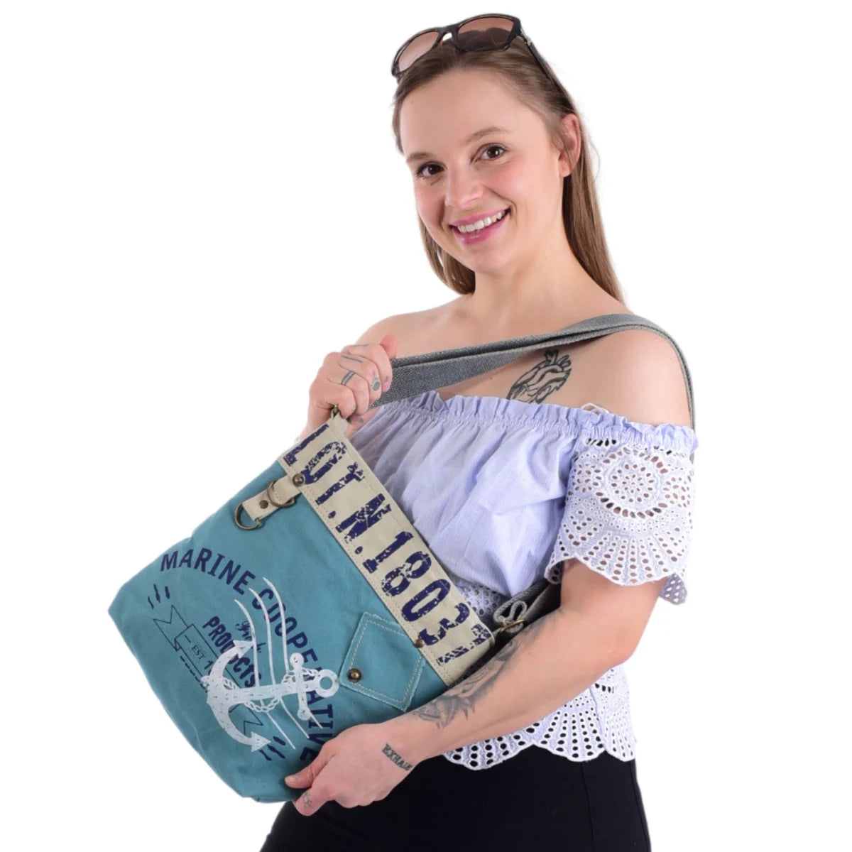 Sunsa Damen Umhängeasche, Vegane Crossover bag aus Canvas.Tasche mit Maritim-Motiv