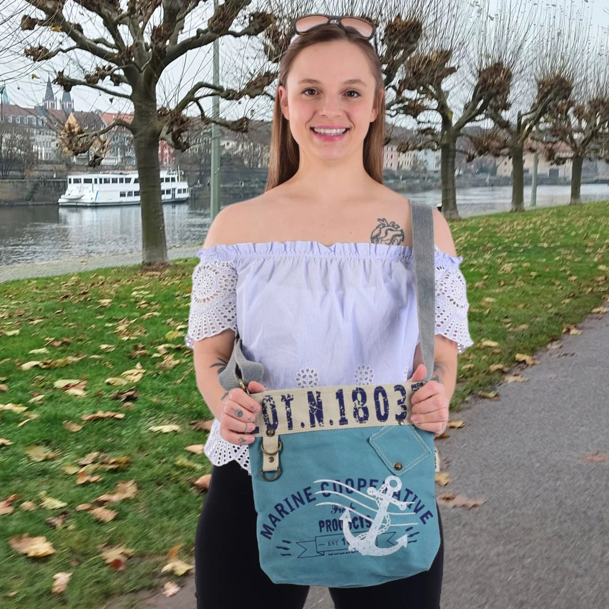 Sunsa Damen Umhängeasche, Vegane Crossover bag aus Canvas.Tasche mit Maritim-Motiv