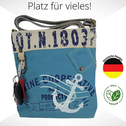 Sunsa Damen Umhängeasche, Vegane Crossover bag aus Canvas.Tasche mit Maritim-Motiv - HOLE-X-WORLD