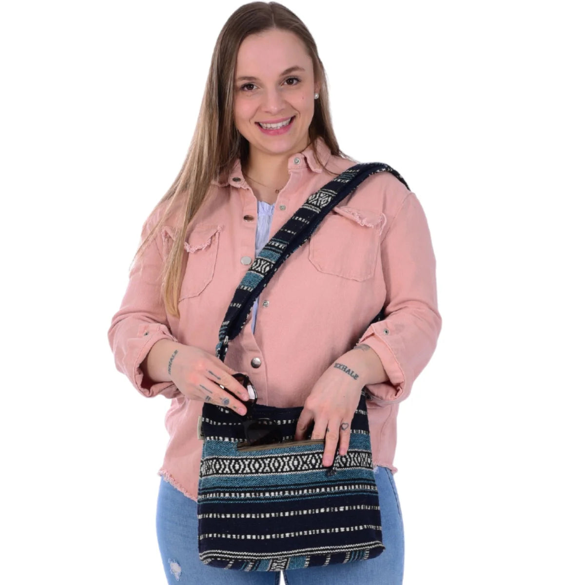 Sunsa Hobo Tasche. Gestreifte Baumwolle Umhängetasche. Vegane Schultertasche. Crossbody bag