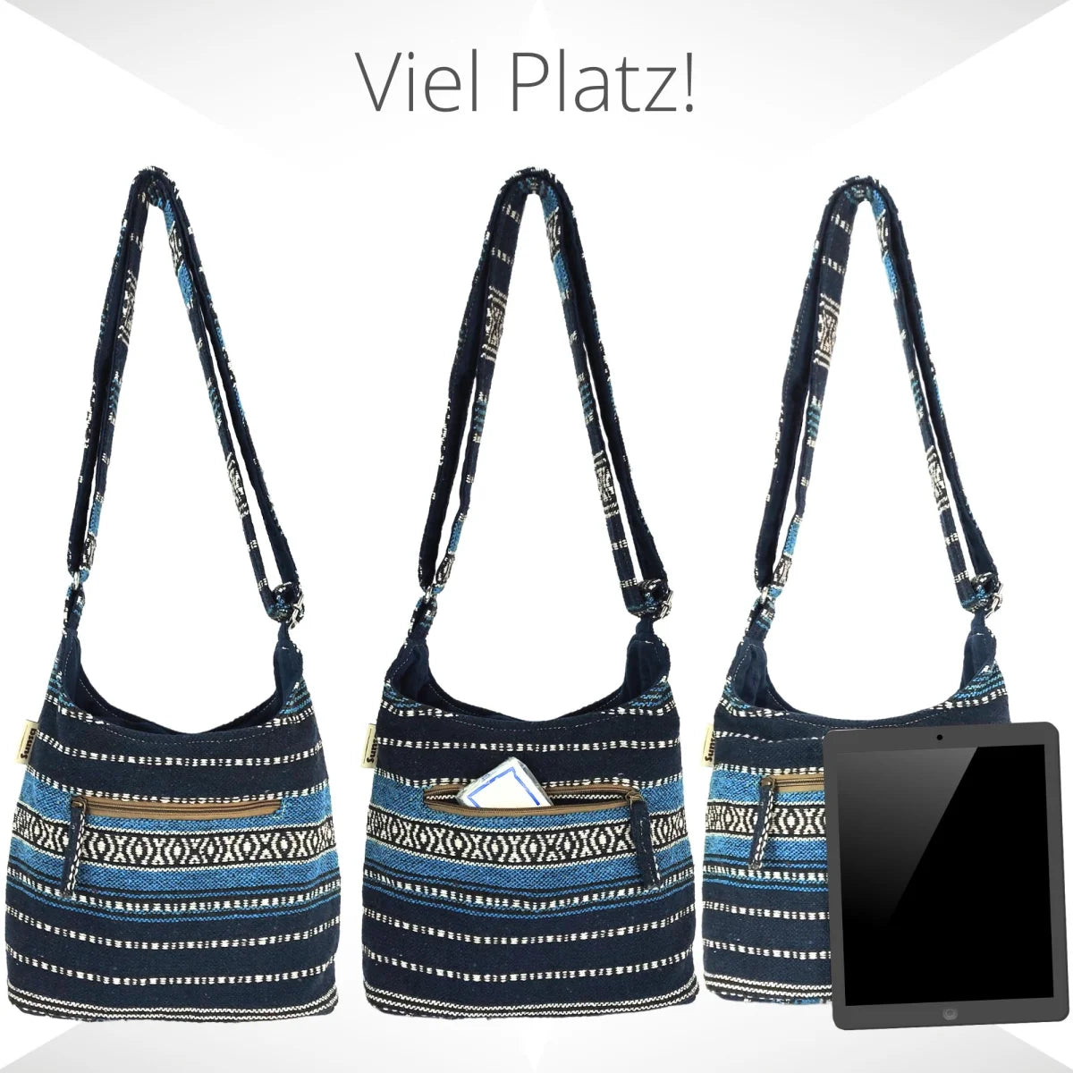 Sunsa Hobo Tasche. Gestreifte Baumwolle Umhängetasche. Vegane Schultertasche. Crossbody bag