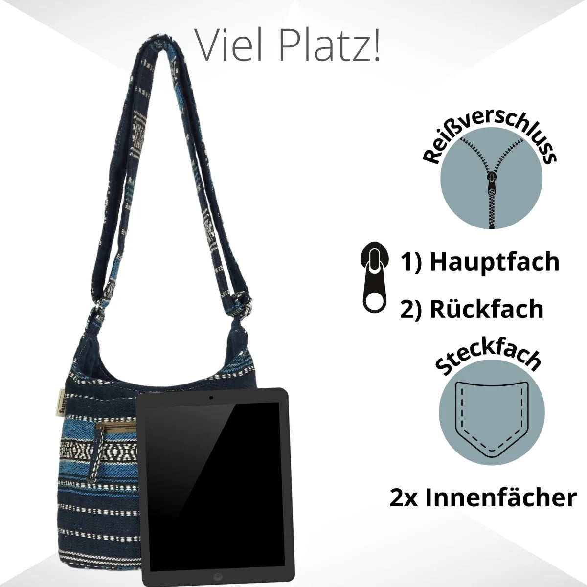 Sunsa Hobo Tasche. Gestreifte Baumwolle Umhängetasche. Vegane Schultertasche. Crossbody bag