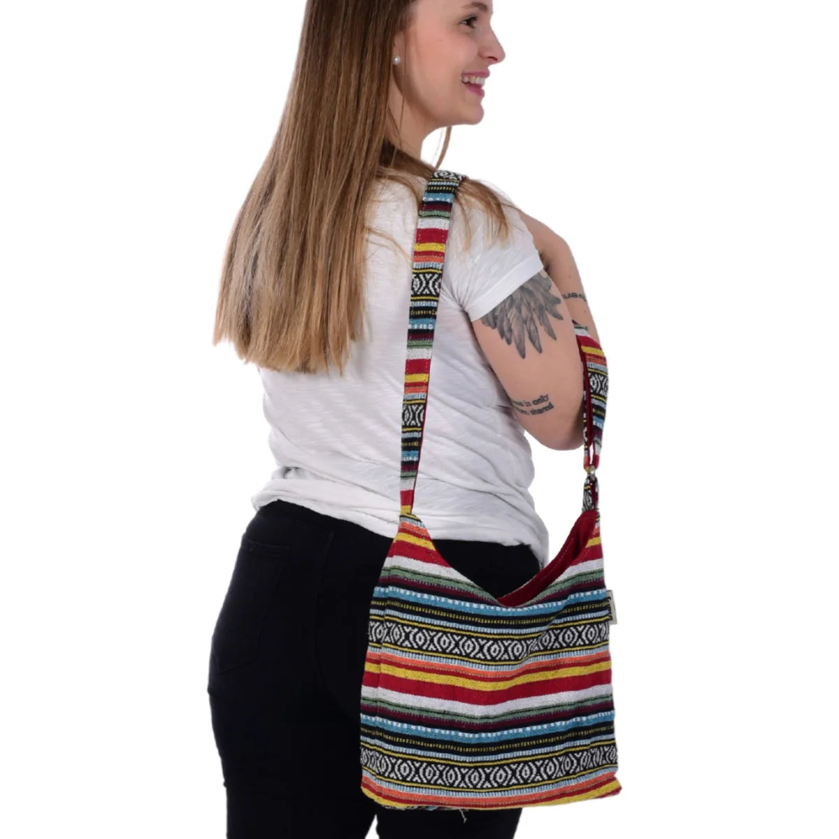 Sunsa Hobo Tasche. Gestreifte Baumwolle Umhängetasche. Vegane Schultertasche. Crossbody bag