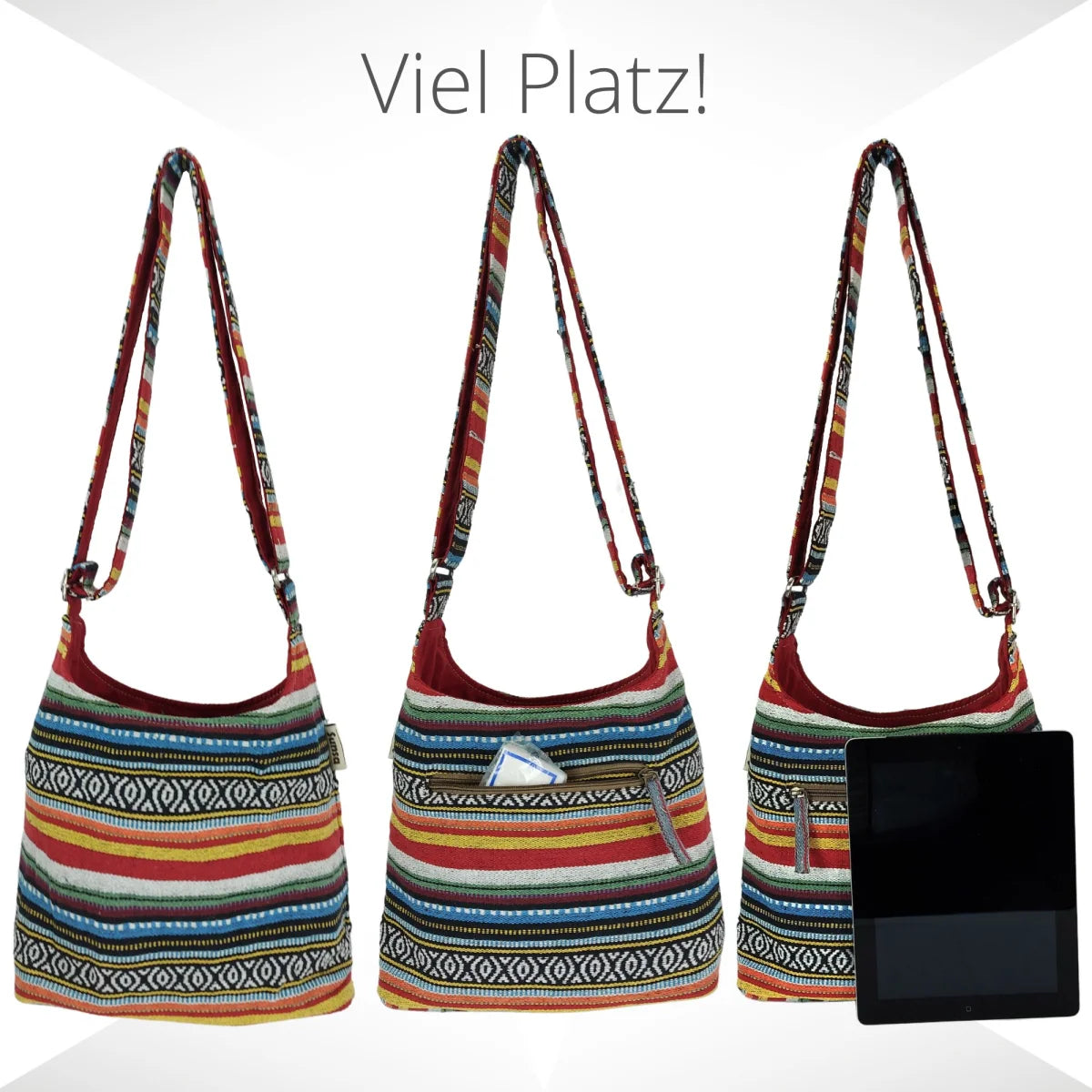 Sunsa Hobo Tasche. Gestreifte Baumwolle Umhängetasche. Vegane Schultertasche. Crossbody bag