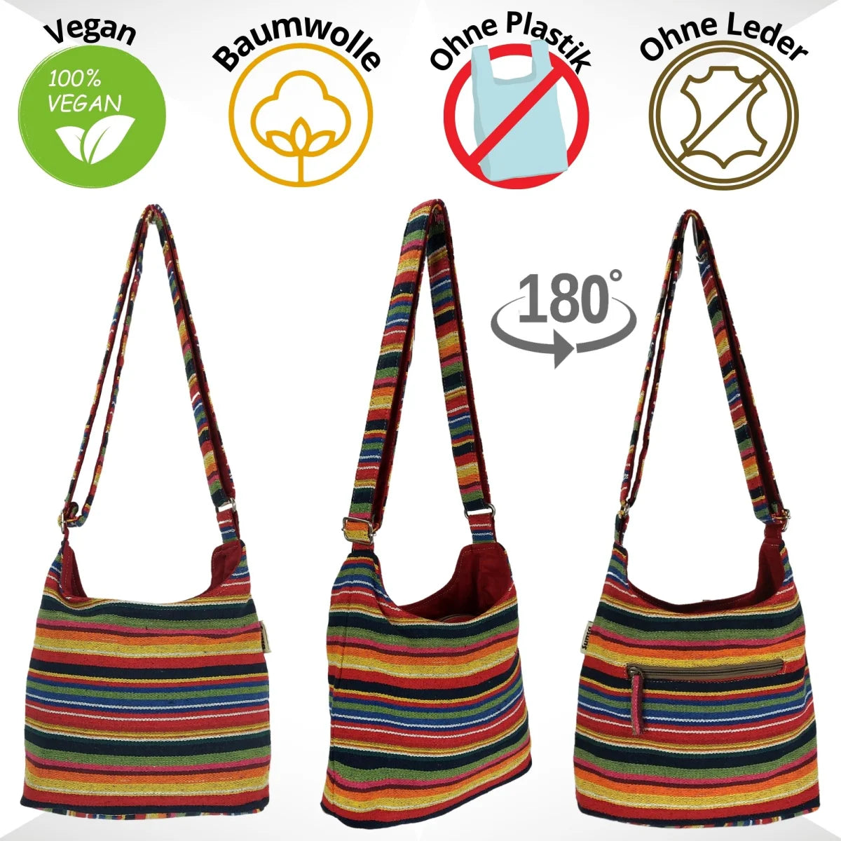 Sunsa Hobo Tasche. Gestreifte Baumwolle Umhängetasche. Vegane Schultertasche. Crossbody bag