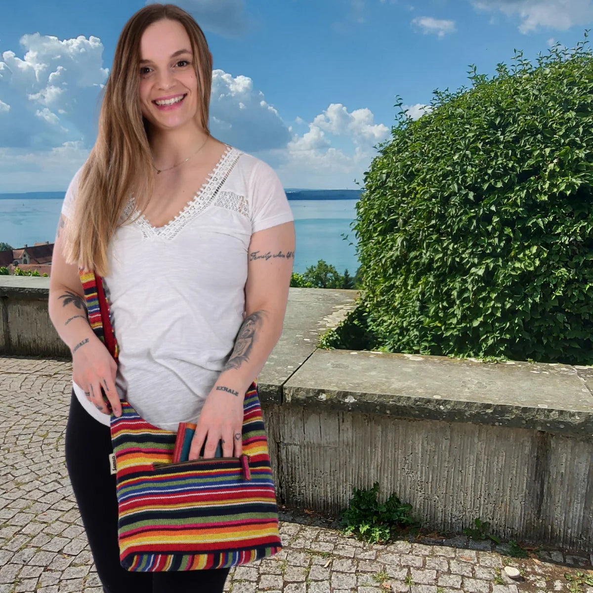 Sunsa Hobo Tasche. Gestreifte Baumwolle Umhängetasche. Vegane Schultertasche. Crossbody bag