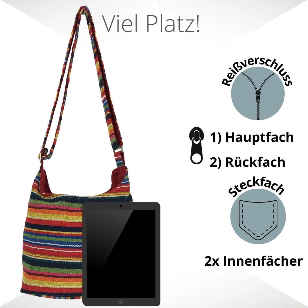 Sunsa Hobo Tasche. Gestreifte Baumwolle Umhängetasche. Vegane Schultertasche. Crossbody bag