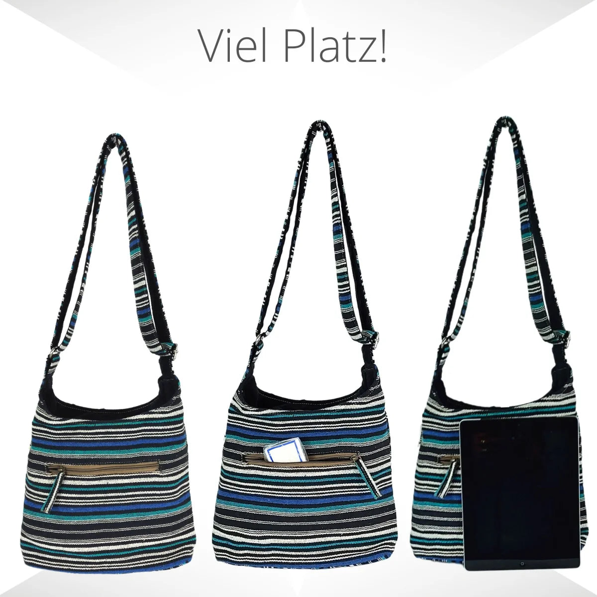 Sunsa Hobo Tasche. Gestreifte Baumwolle Umhängetasche. Vegane Schultertasche. Crossbody bag