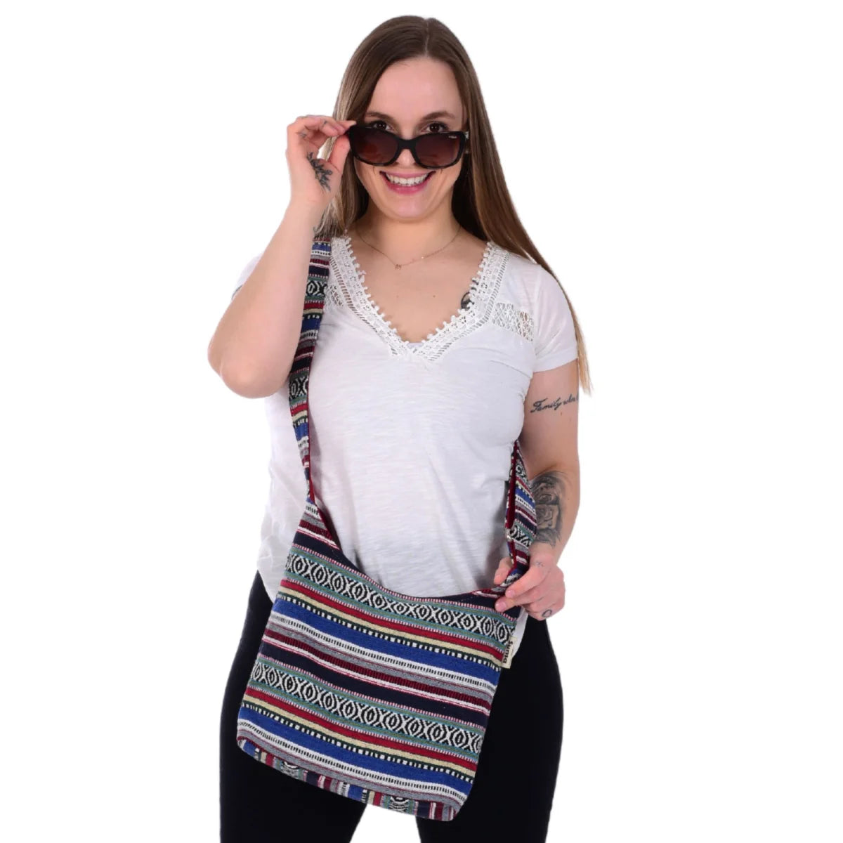 Sunsa Hobo Tasche. Gestreifte Baumwolle Umhängetasche. Vegane Schultertasche. Crossbody bag