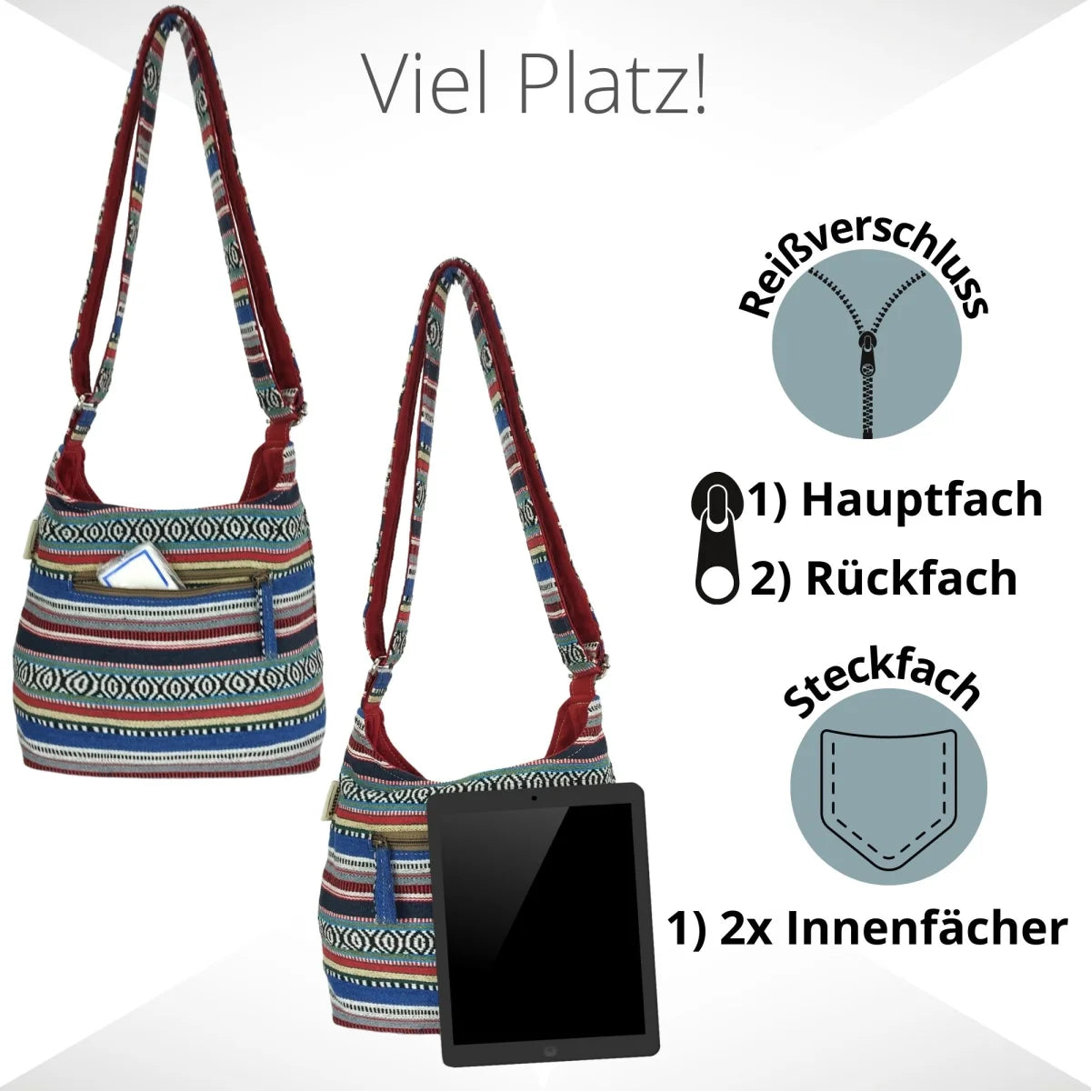 Sunsa Hobo Tasche. Gestreifte Baumwolle Umhängetasche. Vegane Schultertasche. Crossbody bag