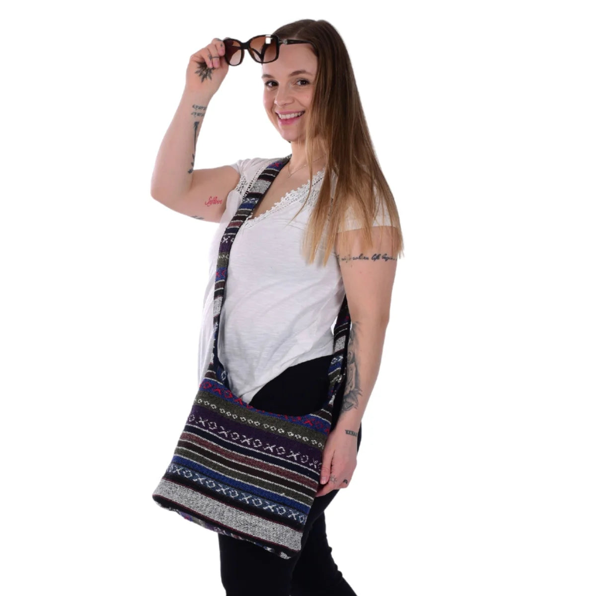 Sunsa Hobo Tasche. Gestreifte Baumwolle Umhängetasche. Vegane Schultertasche. Crossbody bag