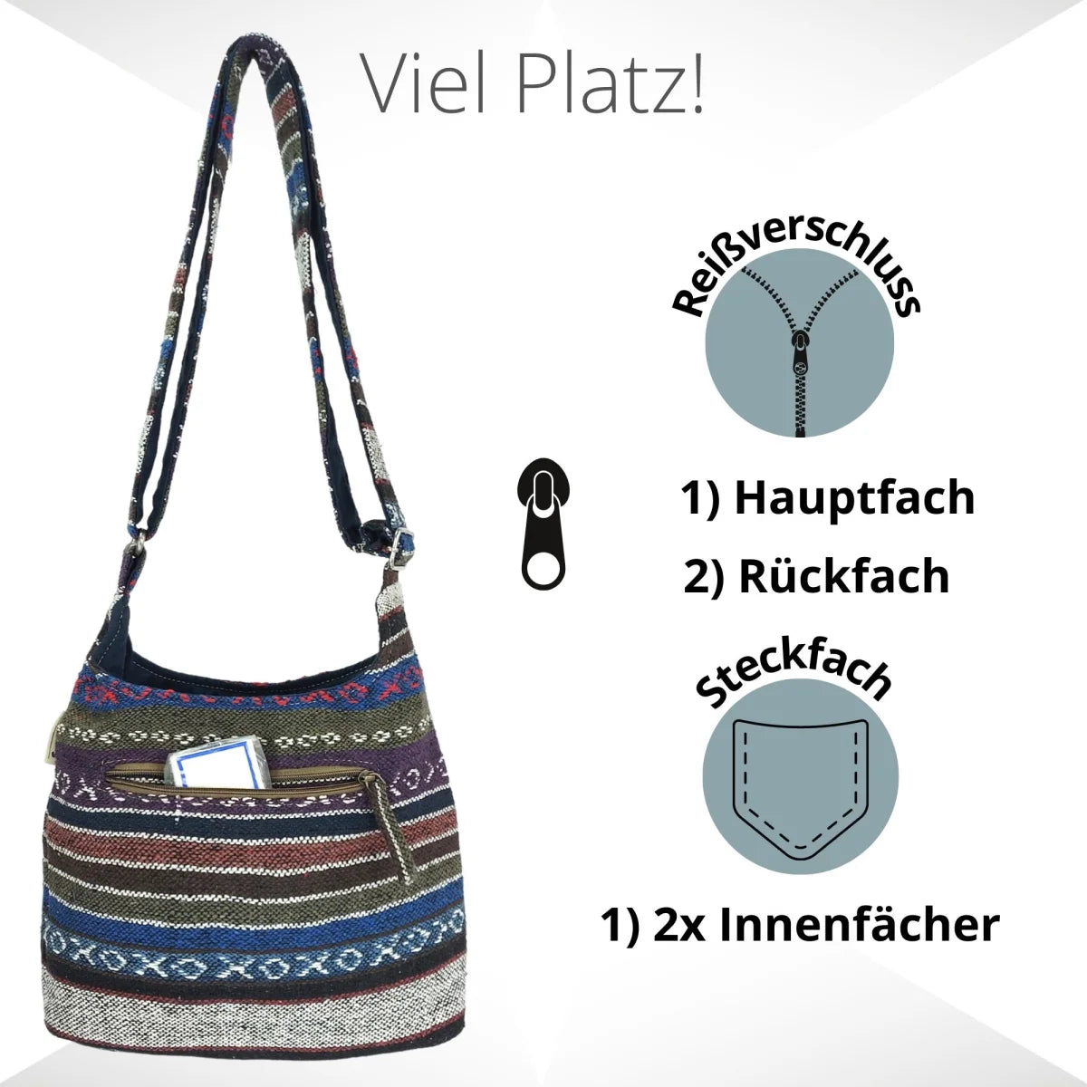 Sunsa Hobo Tasche. Gestreifte Baumwolle Umhängetasche. Vegane Schultertasche. Crossbody bag