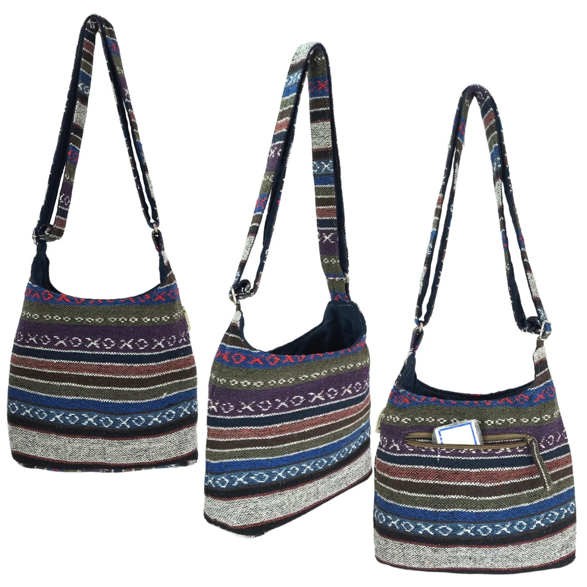 Sunsa Hobo Tasche. Gestreifte Baumwolle Umhängetasche. Vegane Schultertasche. Crossbody bag