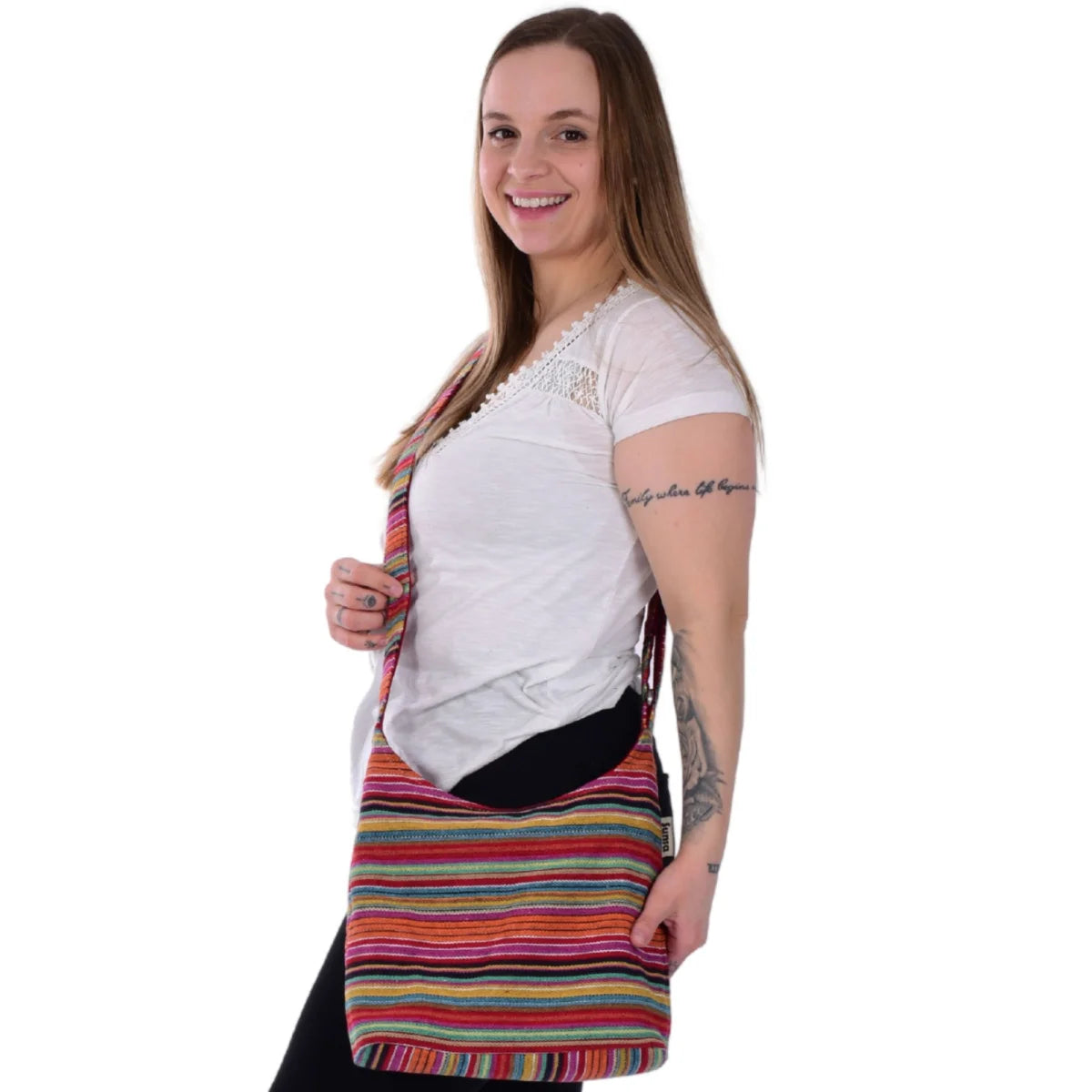 Sunsa Hobo Tasche. Gestreifte Baumwolle Umhängetasche. Vegane Schultertasche. Crossbody bag