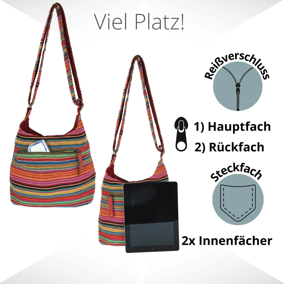 Sunsa Hobo Tasche. Gestreifte Baumwolle Umhängetasche. Vegane Schultertasche. Crossbody bag