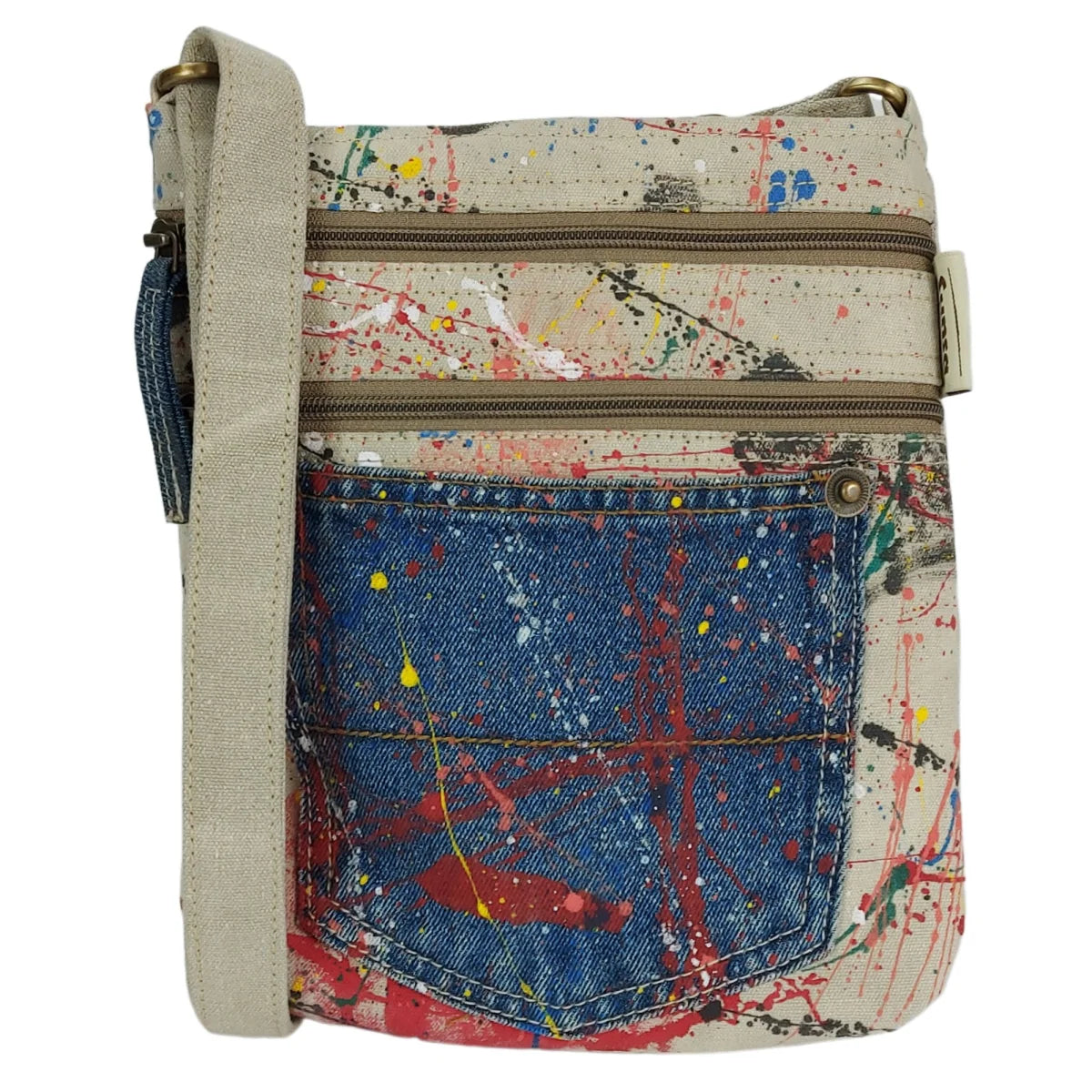 Sunsa kleine Umhängetasche, Canvas Crossbody Bag. Nachhaltige Schultertasche mit Abstrakt Kunst Design