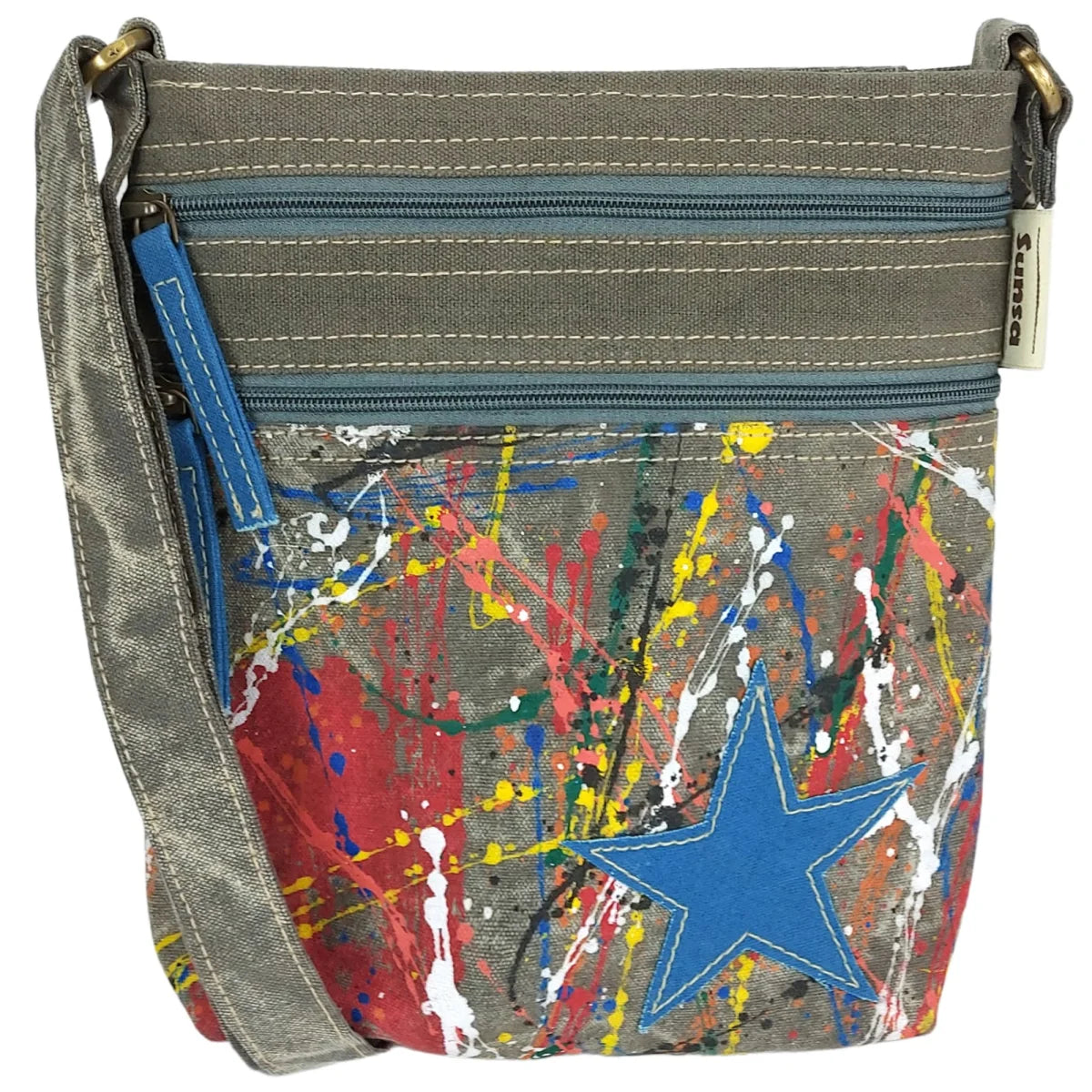 Sunsa kleine Umhängetasche, Canvas Crossbody Bag. Schultertasche mit Abstrakt Kunst Design