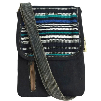 Sunsa Damen Handy Tasche, kleine Umhängetasche aus Canvas & gewebte Baumwolle. Vegane Crossover bag mit Streifen blau - HOLE-X-WORLD
