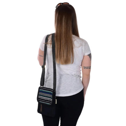 Sunsa Damen Handy Tasche, kleine Umhängetasche aus Canvas & gewebte Baumwolle. Vegane Crossover bag mit Streifen blau - HOLE-X-WORLD