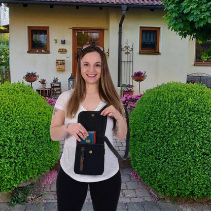 Sunsa Damen Handy Tasche, kleine Umhängetasche aus Canvas & gewebte Baumwolle. Vegane Crossover bag mit Streifen blau - HOLE-X-WORLD