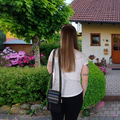 Sunsa Damen Handy Tasche, kleine Umhängetasche aus Canvas & gewebte Baumwolle. Vegane Crossover bag mit Streifen blau - HOLE-X-WORLD