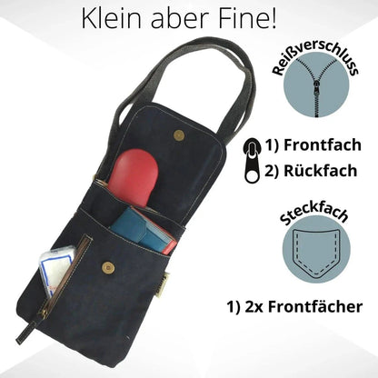 Sunsa Damen Handy Tasche, kleine Umhängetasche aus Canvas & gewebte Baumwolle. Vegane Crossover bag mit Streifen blau - HOLE-X-WORLD