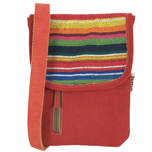 Sunsa Damen Handy Tasche, kleine Umhängetasche aus Canvas & gewebte Baumwolle. Vegane Crossover bag mit Streifen rot