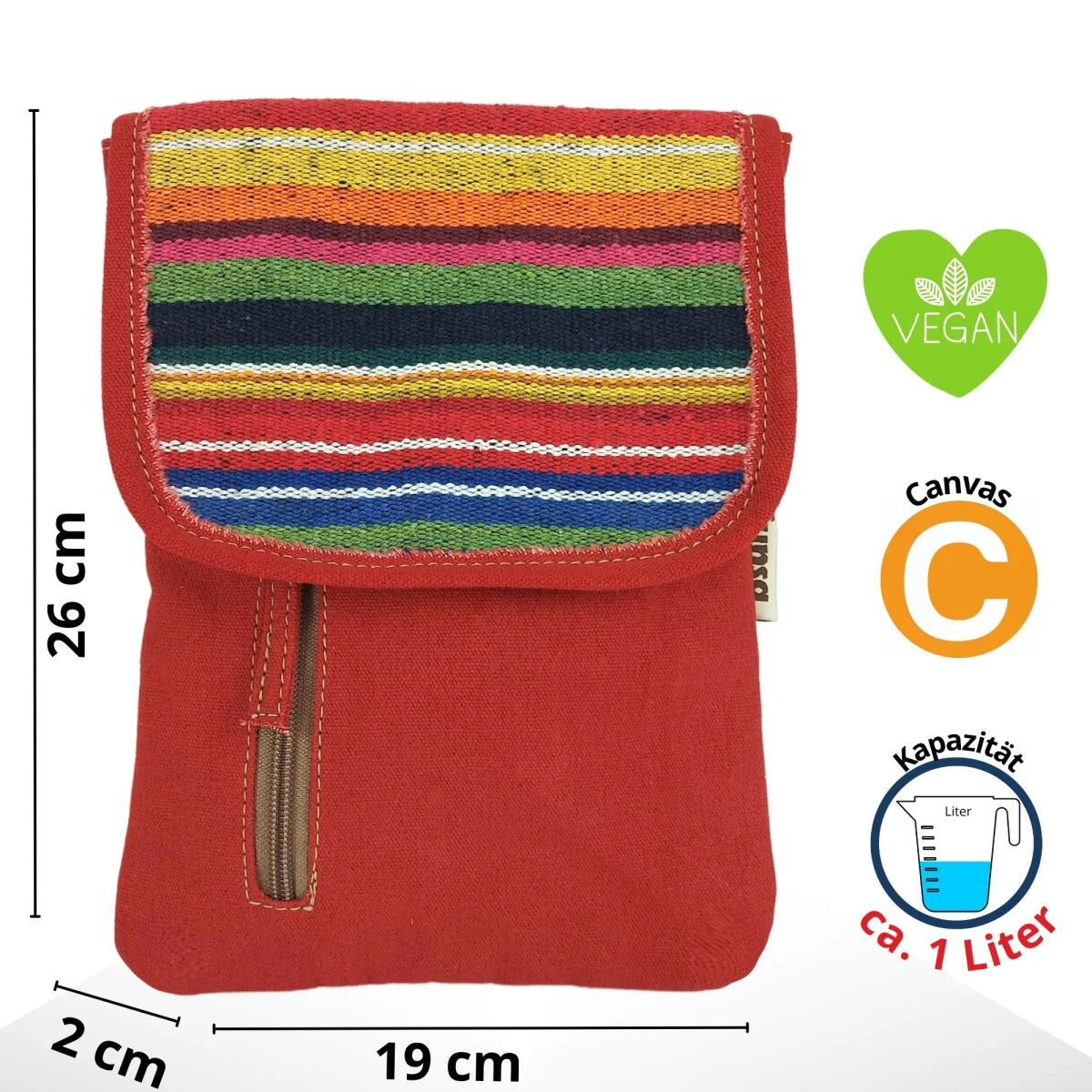 Sunsa Damen Handy Tasche, kleine Umhängetasche aus Canvas & gewebte Baumwolle. Vegane Crossover bag mit Streifen rot