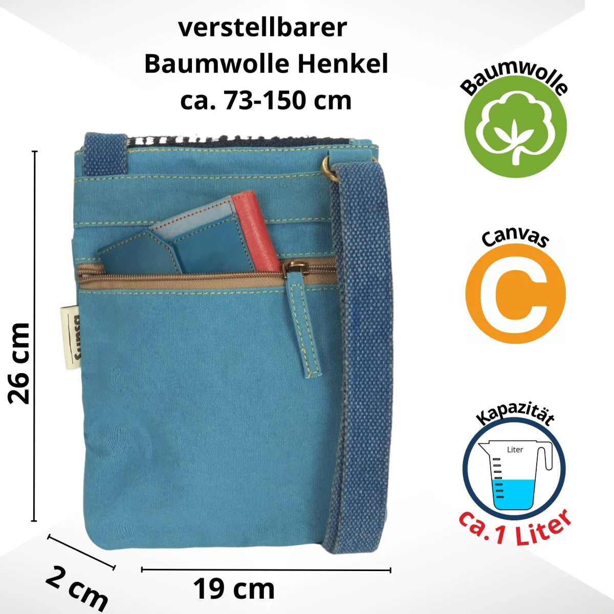 Sunsa Damen Handy Tasche, kleine Umhängetasche aus Canvas & gewebte Baumwolle. Vegane Crossover bag mit Streifen türkis