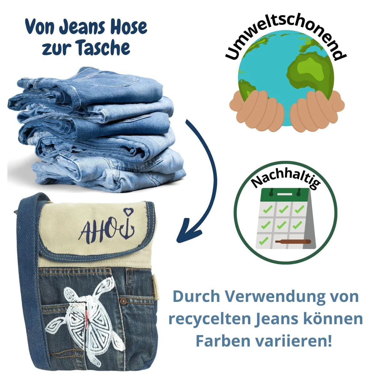 Sunsa kleine Damen Tasche, Nachhaltig Umhängetasche aus recyceltem Canvas. Maritim-Motiv Schildkröte