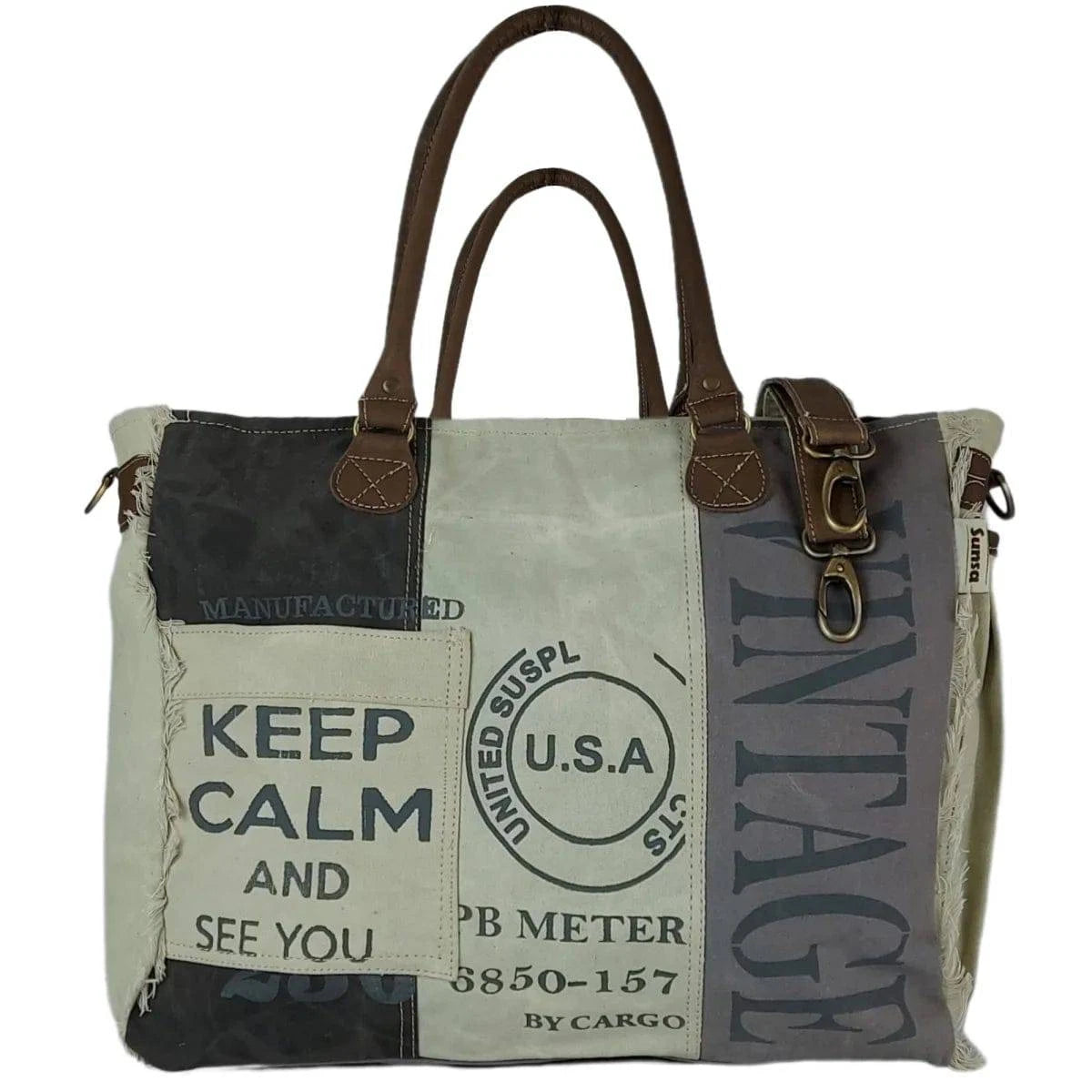 Sunsa Vintage Tasche Shopper Badetasche Schultertasche Canvas mit Leder - HOLE-X-WORLD